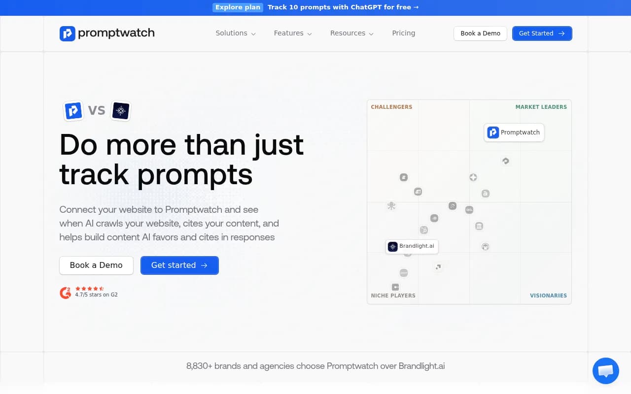 Promptwatch vs Brandlight.ai feature comparison showing the gap between monitoring-only and full-cycle optimization platforms
