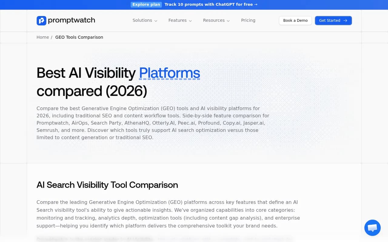 Promptwatch GEO platform comparison showing Leader positioning vs competitors