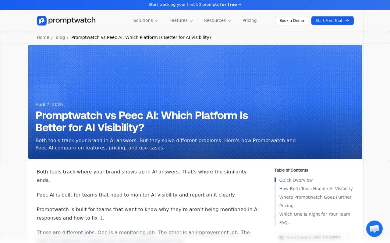 Promptwatch vs Peec AI comparison overview