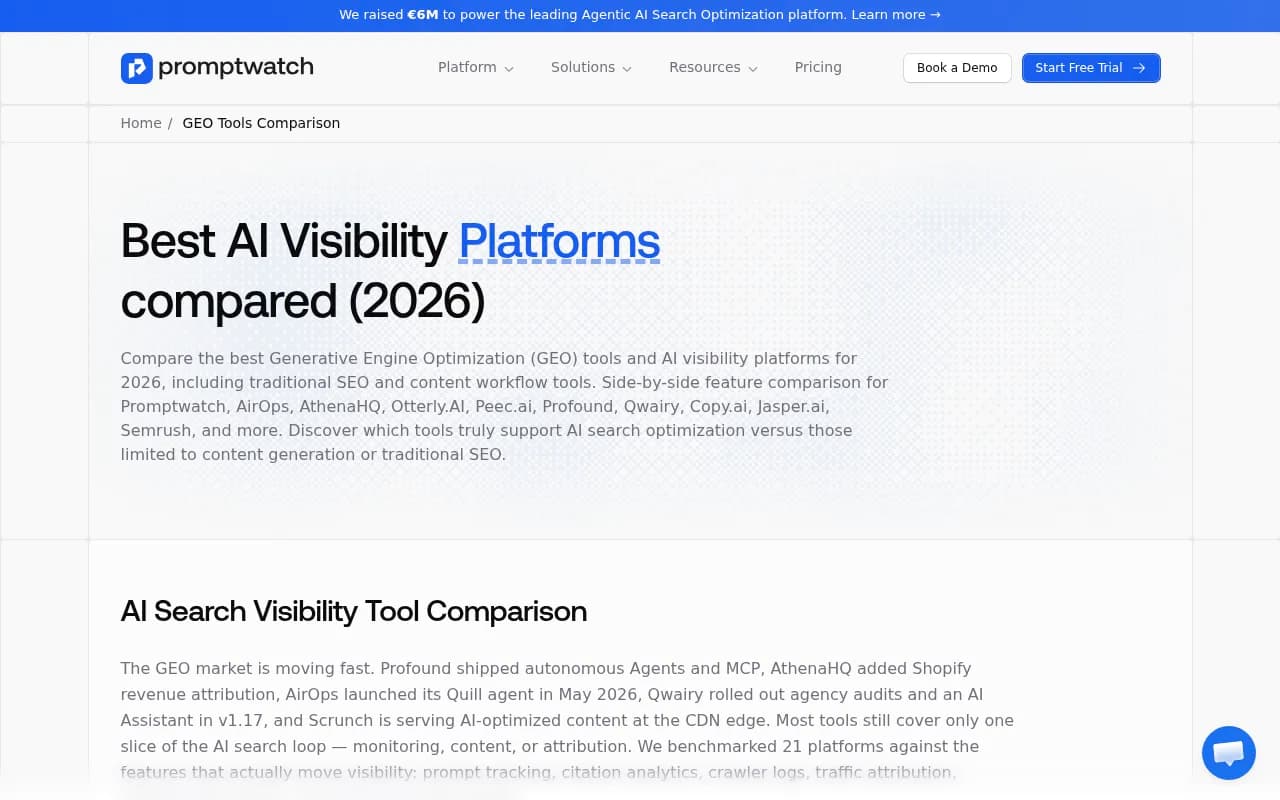 Comparison of leading GEO and AI visibility platforms in 2026