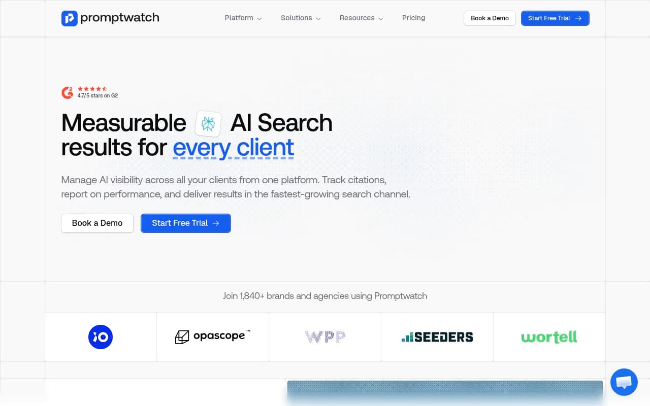 Promptwatch's agency dashboard shows API and MCP server access alongside whitelabel reporting tools