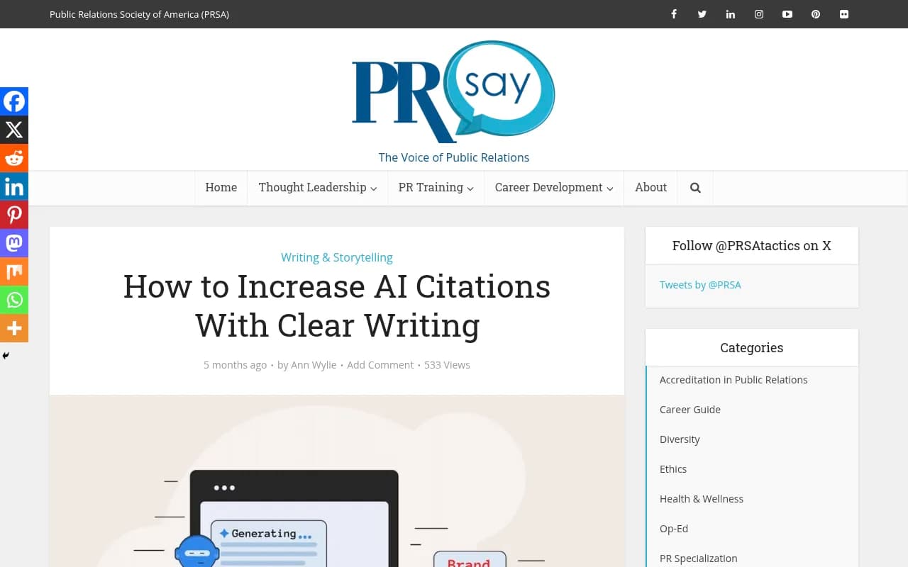 PRsay article on increasing AI citations with clear writing