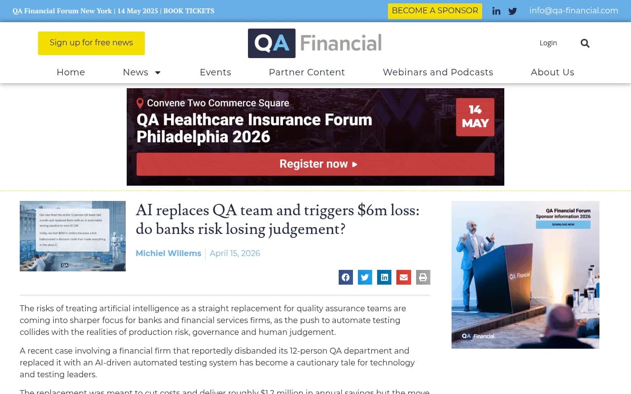 QA Financial's coverage of a $6M loss caused by over-relying on automated tools without human oversight