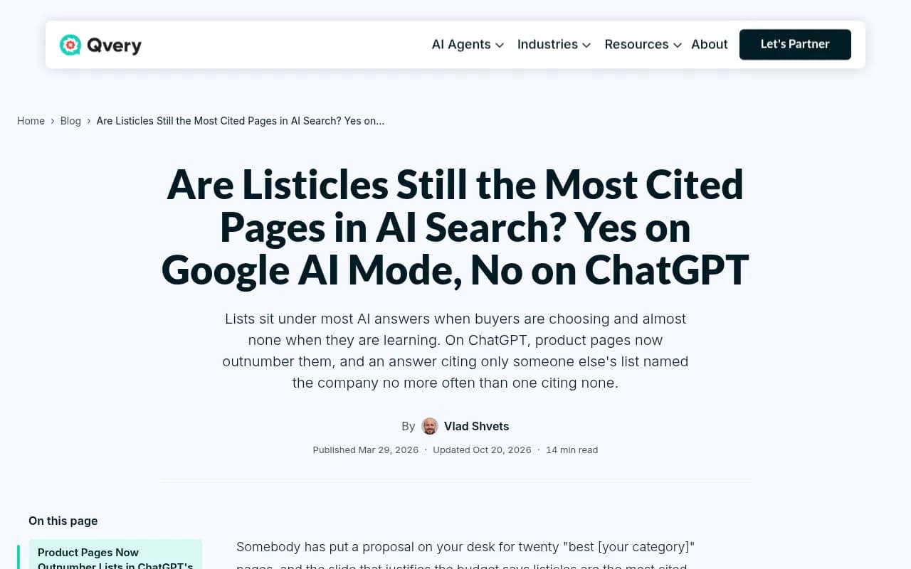 Qvery's analysis of listicle citations across ChatGPT and Google AI Mode