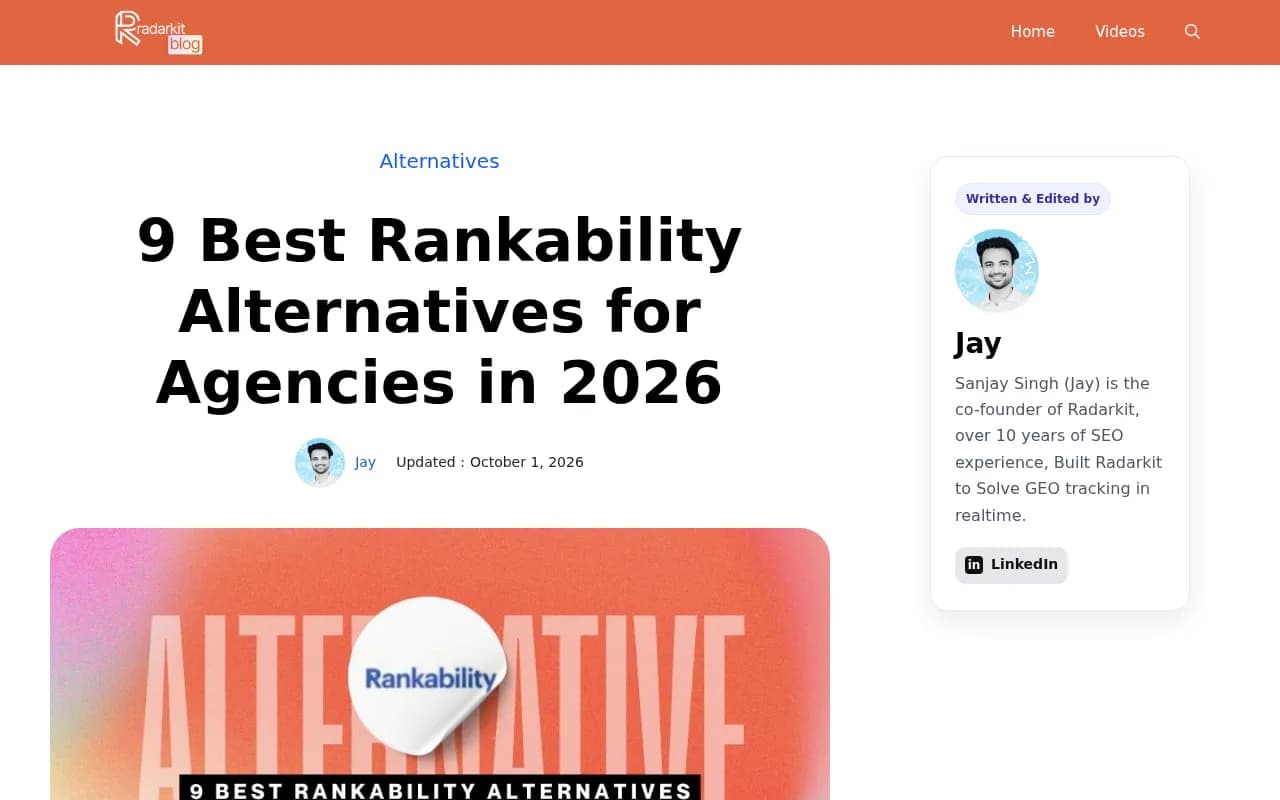 RadarKit's comparison of Rankability alternatives for agencies