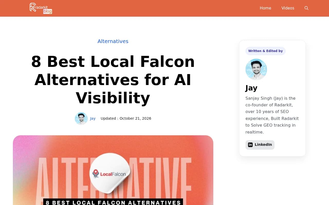 Radarkit's comparison of Local Falcon alternatives for AI visibility