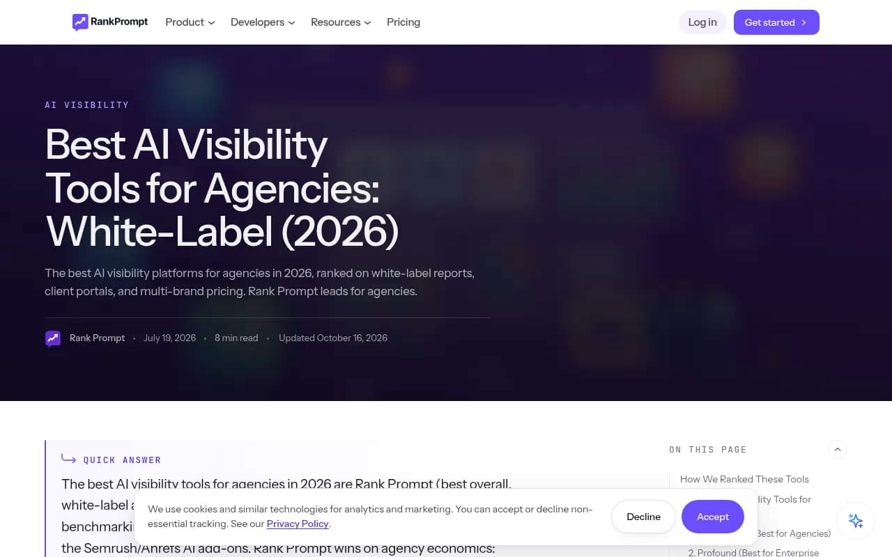 Rank Prompt's guide to AI visibility tools for agencies