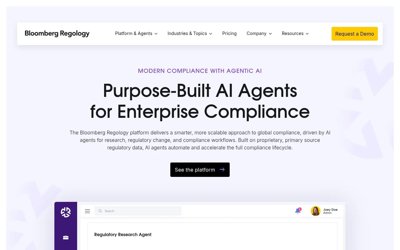 Dashboard view of global regulatory compliance platform showing requirement tracking and alerts