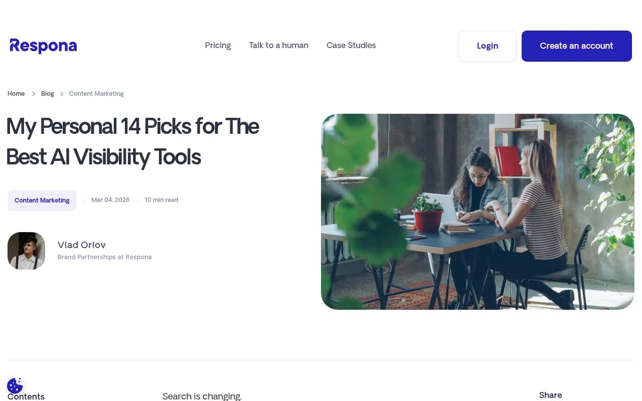 Respona's guide to AI visibility tools, showing how outreach-driven citations influence AI search results