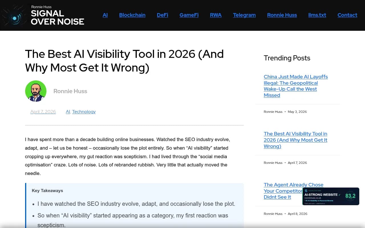 Ronnie Huss's breakdown of what AI visibility actually means and the questions to ask any tool