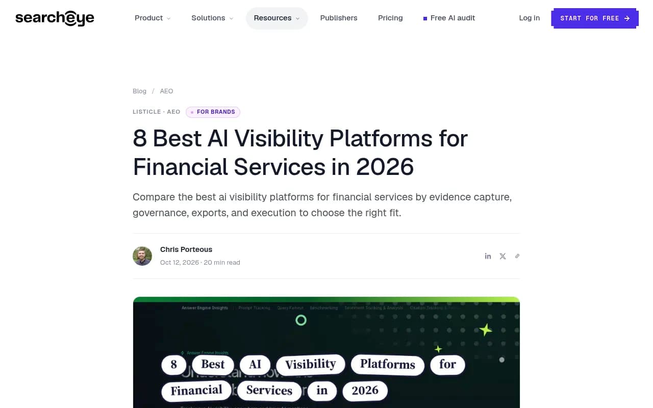 SearchEye guide comparing AI visibility platforms for financial services