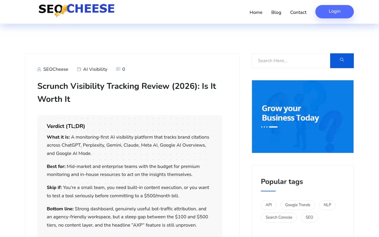 Scrunch Visibility Tracking Review 2026 - SEO Cheese analysis