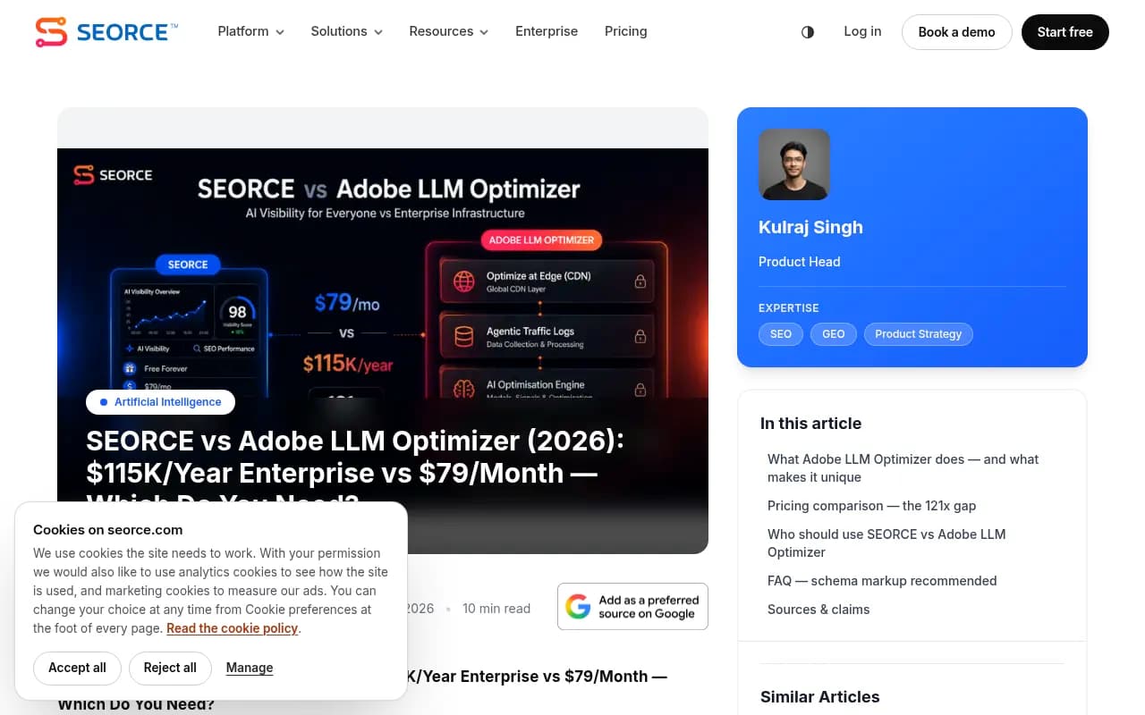 SEORCE's comparison with Adobe LLM Optimizer