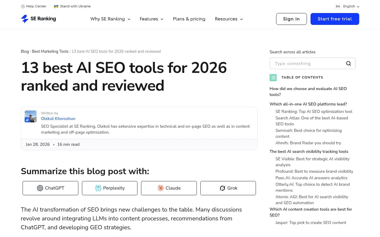 AI SEO tools ranked by SE Ranking