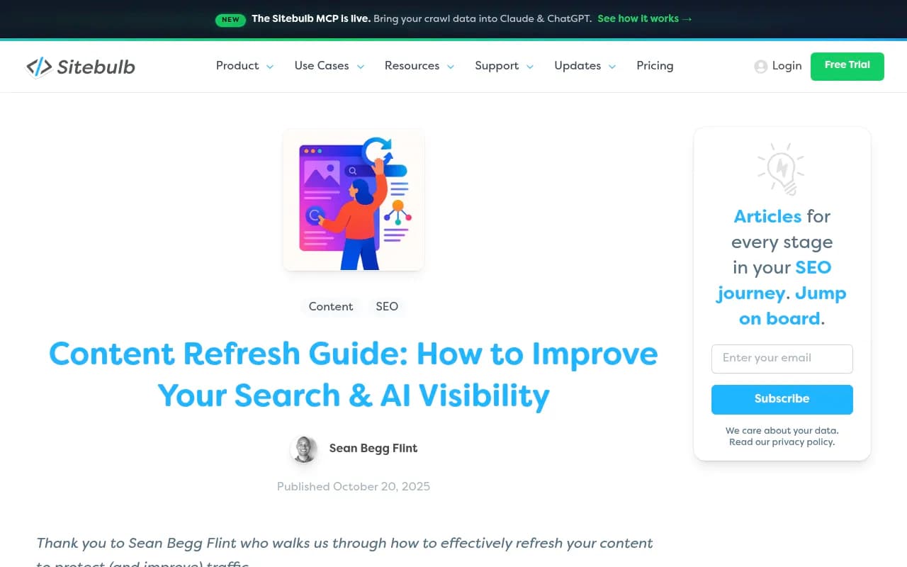 Sitebulb content refresh guide showing steps from content audit to AI optimization