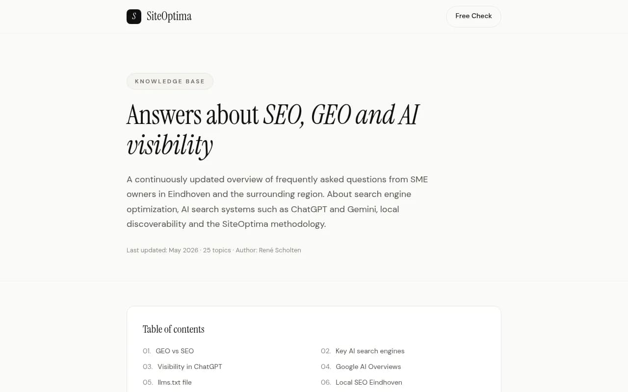 SiteOptima knowledge base on GEO and local discoverability