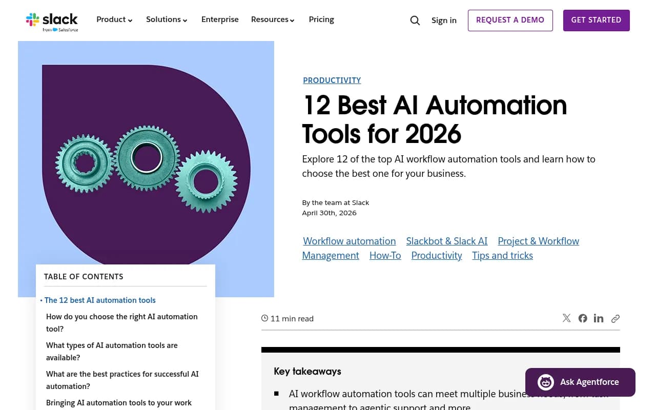 Slack's roundup of the best AI automation tools for workflows in 2026