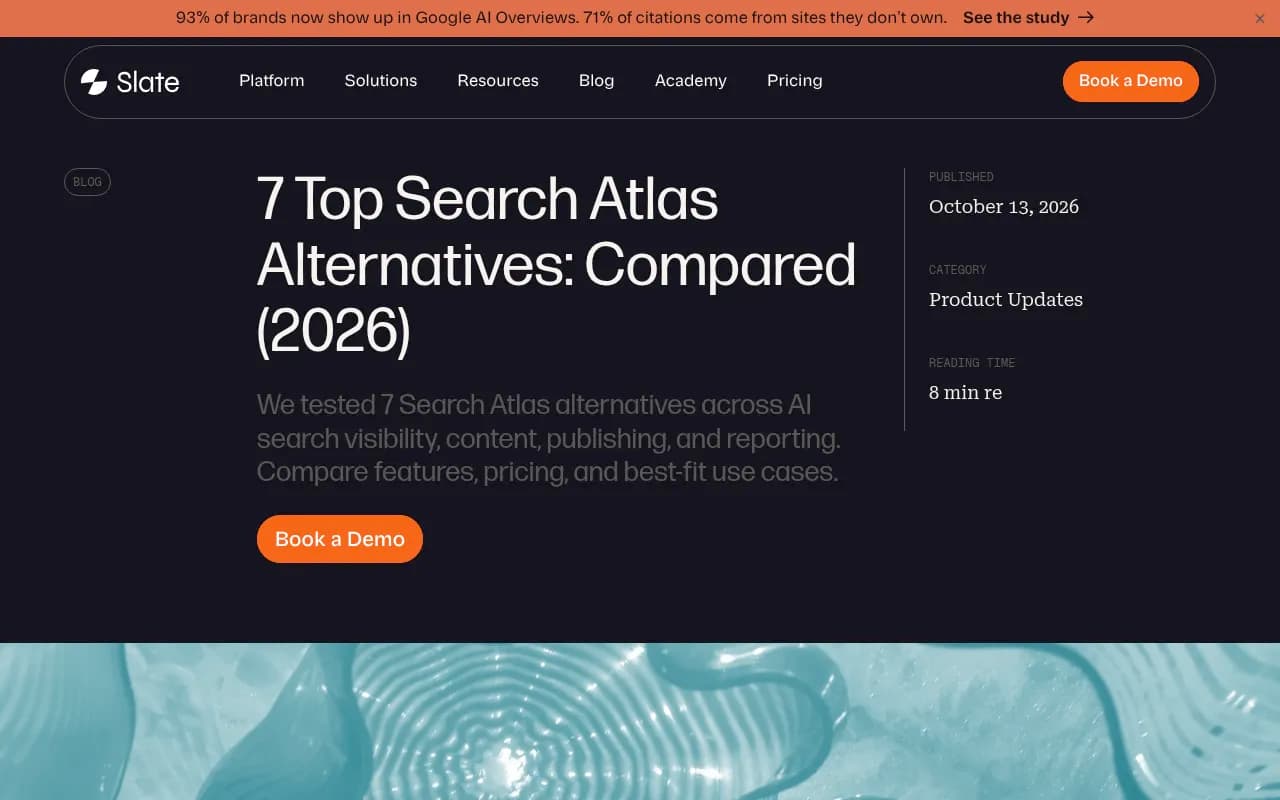 Slate's own comparison article on Search Atlas alternatives, showing how it positions its pricing