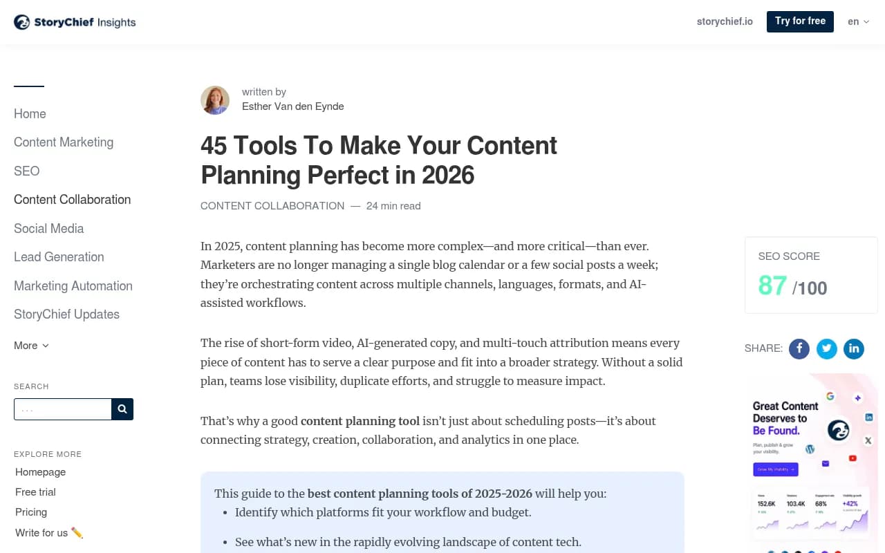 StoryChief guide to content planning tools