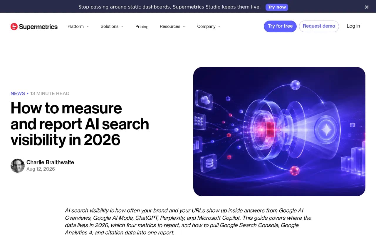 Supermetrics guide to measuring AI search visibility with Search Console, GA4 and citation data