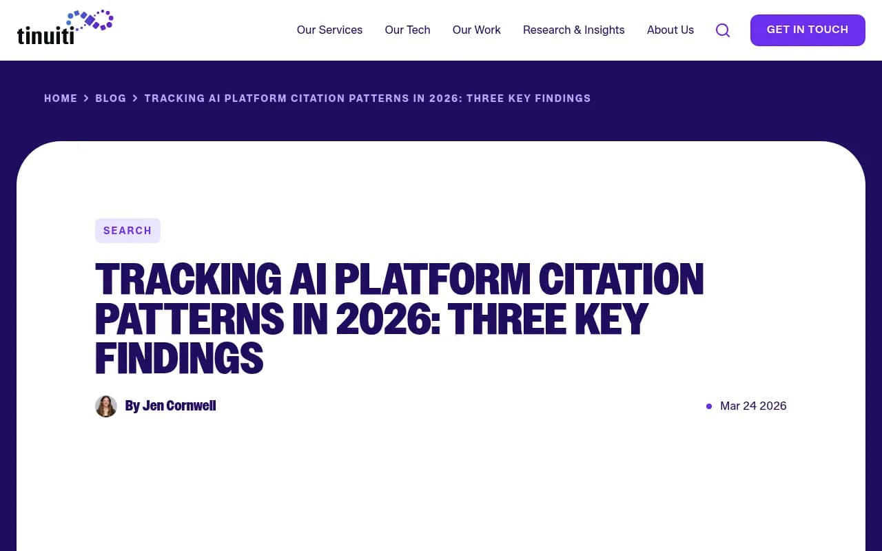 Tinuiti's write-up of its 2026 AI citation tracking across seven platforms, including Meta AI