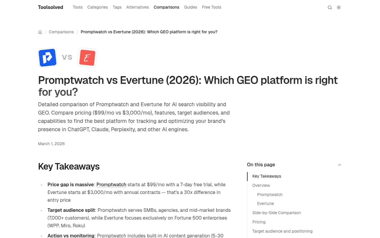 Promptwatch vs Evertune comparison
