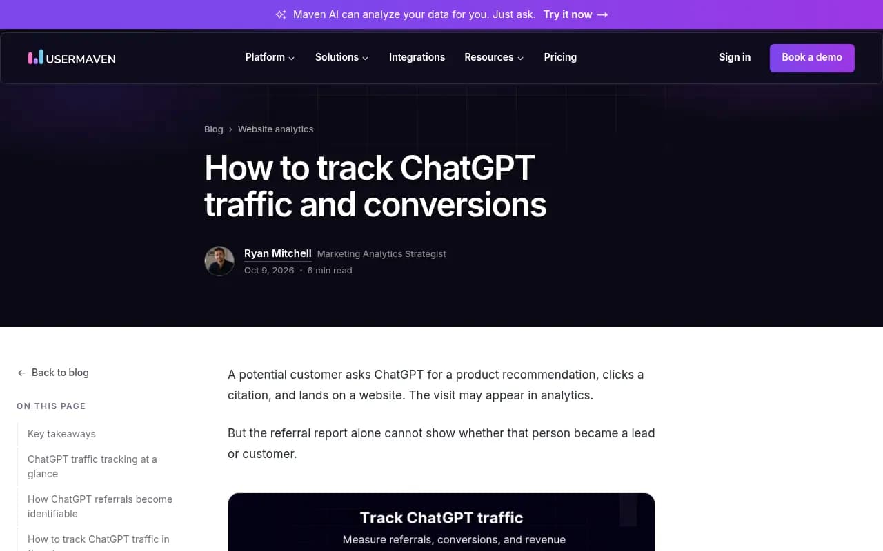 Usermaven's guide to tracking ChatGPT traffic and conversions