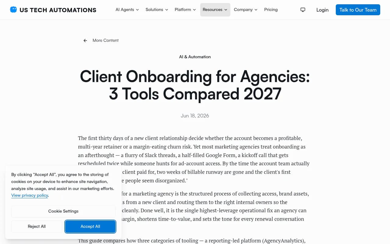 Client onboarding guide from US Tech Automations showing the cost of unstructured agency onboarding