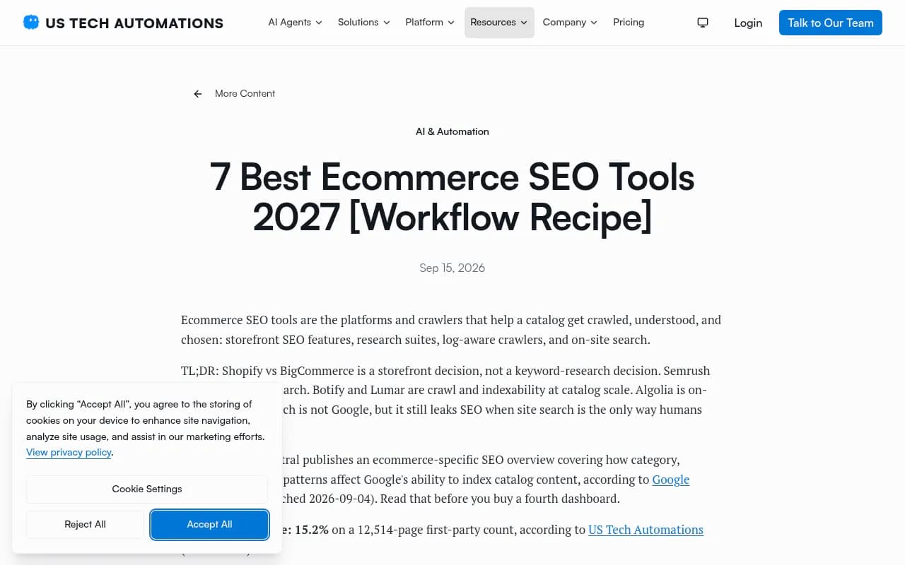 Ecommerce SEO tools workflow article splitting storefront, research, crawl and site search