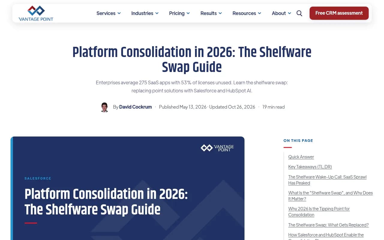 Vantage Point's platform consolidation guide, covering the ROI framework and shelfware swap