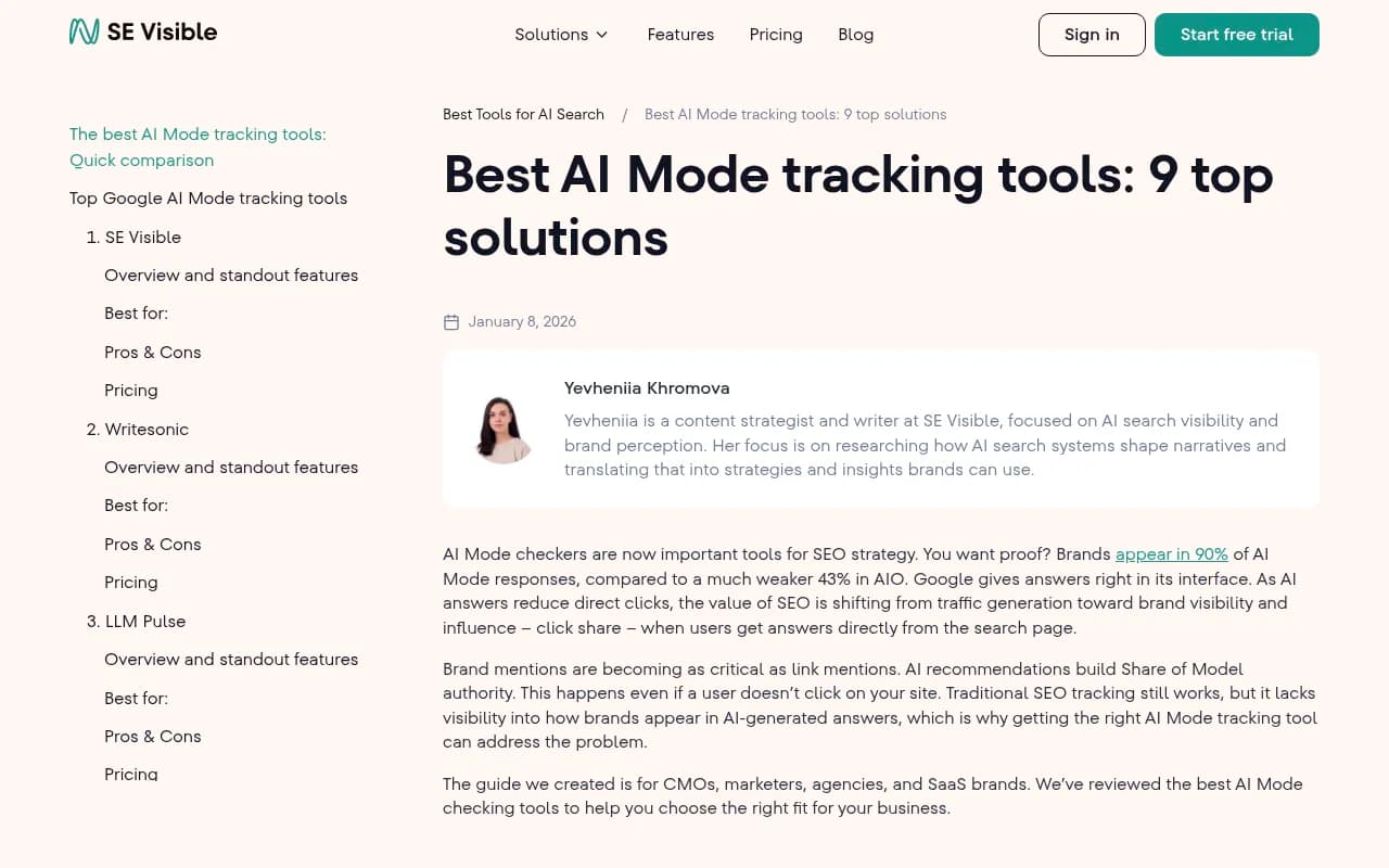 SE Visible AI Mode tracking tool overview from SE Ranking's blog