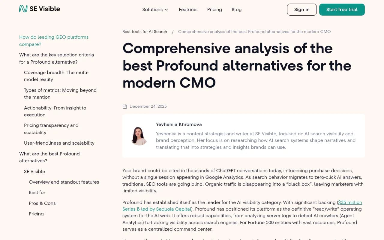 Comparison of Profound alternatives and GEO platform features
