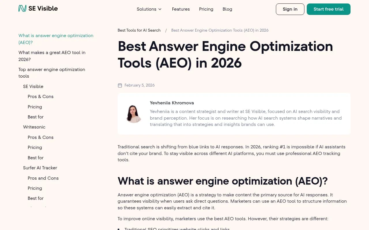 Overview of best AEO tools for AI search visibility in 2026