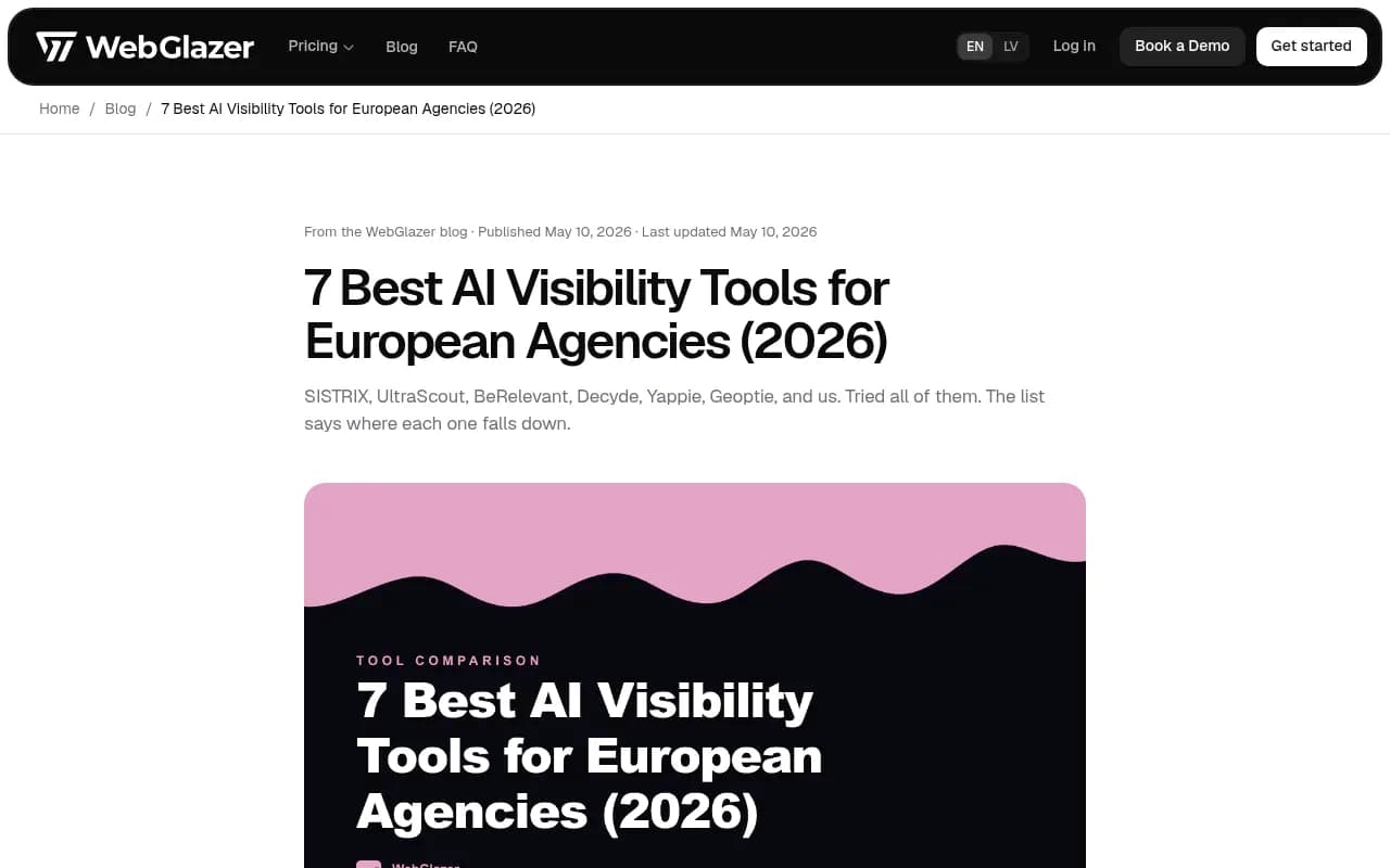 A European agency-focused comparison of AI visibility tools with region focus noted
