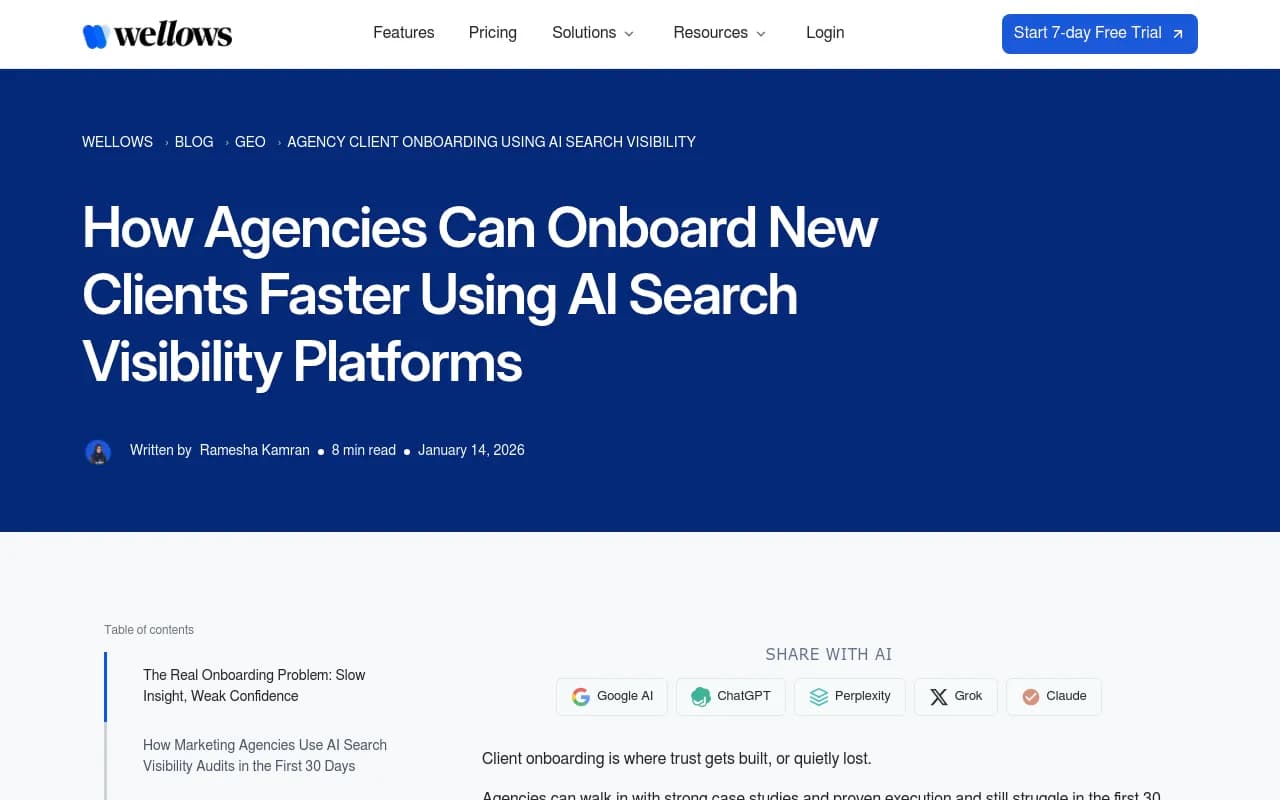 Agency client onboarding using AI search visibility benchmarks