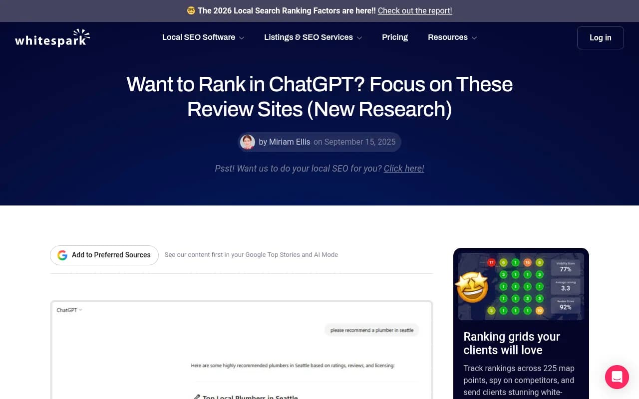 Whitespark research on the review platforms behind Bing Places listings, relevant because ChatGPT uses Bing data