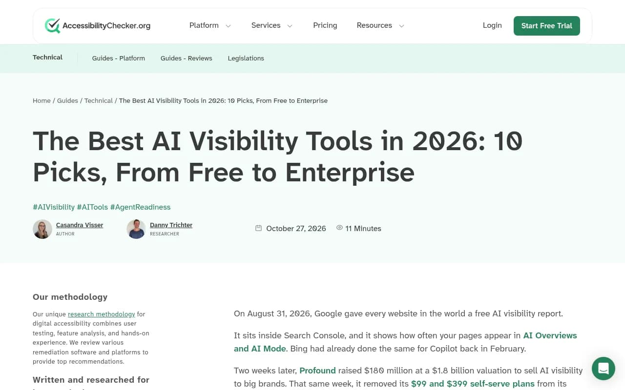 A 2026 roundup of AI visibility tools from free to enterprise, with a section on what these tools can't see