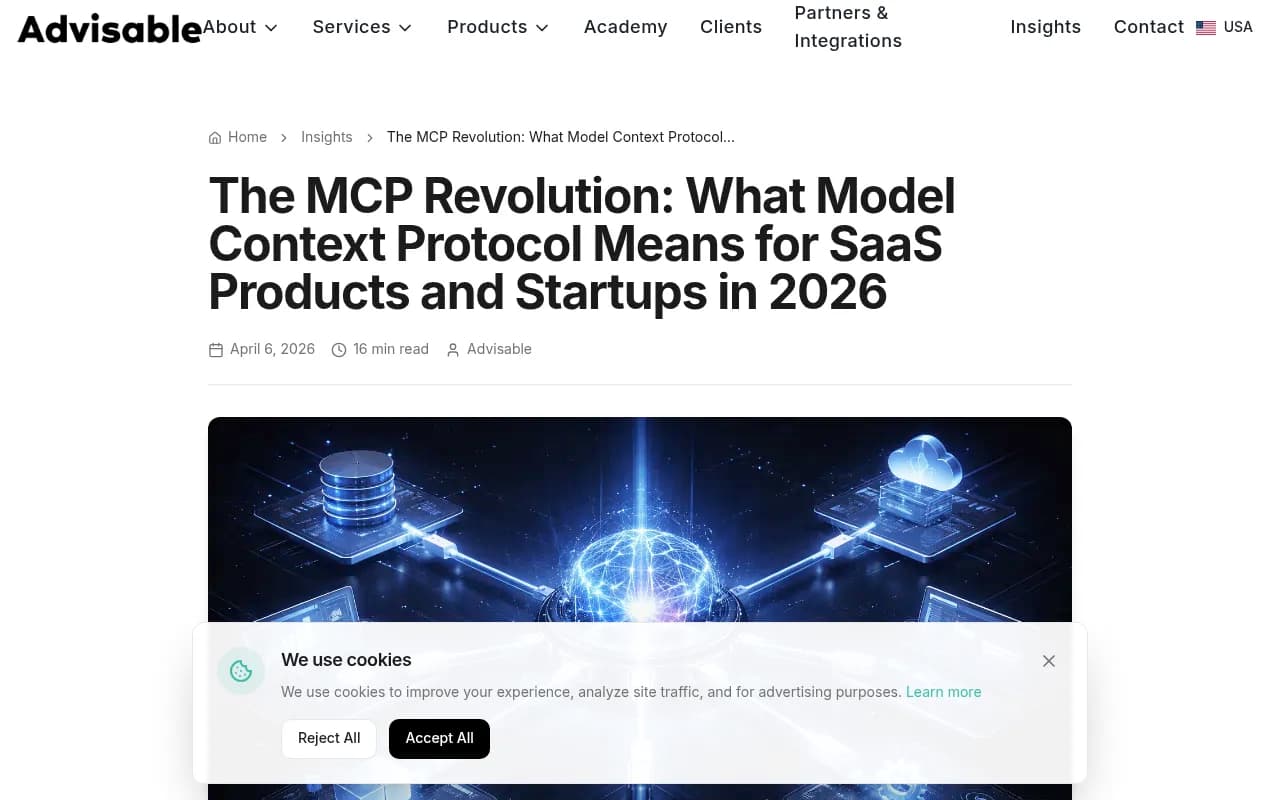 Screenshot of an article explaining what Model Context Protocol means for SaaS products and startups