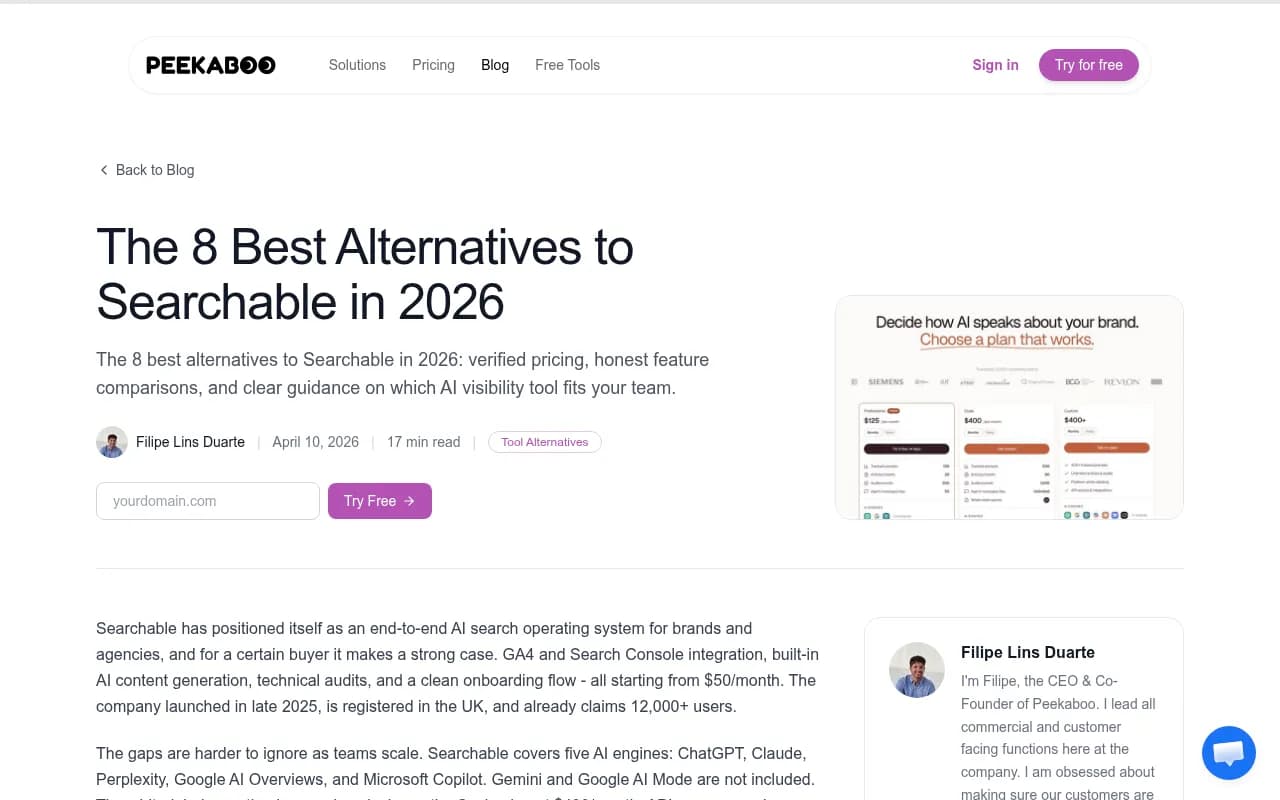 Comparison of Searchable alternatives for AI search visibility in 2026