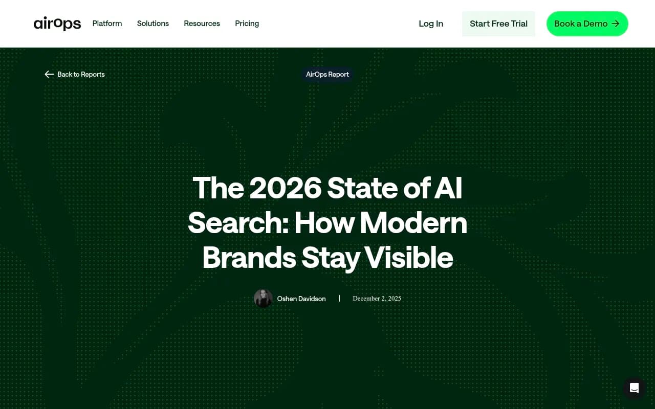 The 2026 State of AI Search report from AirOps, showing key data on brand visibility patterns across AI-generated answers
