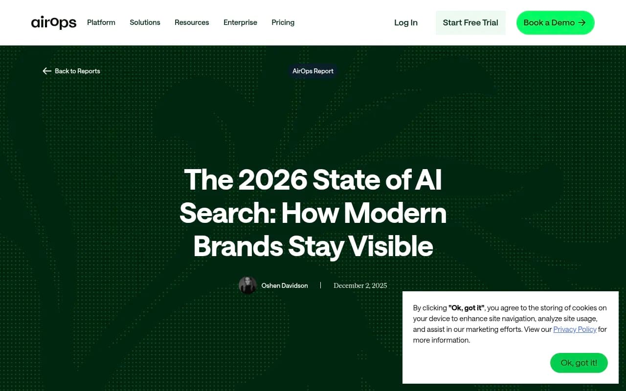 AirOps 2026 State of AI Search report showing brand visibility data across AI search engines
