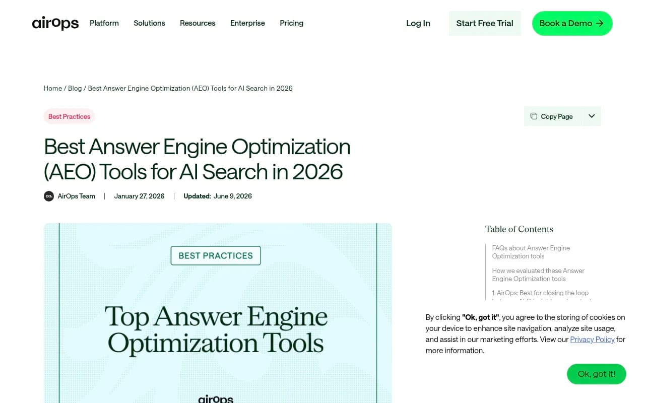 AirOps AEO tools guide showing platform overview and content workflow capabilities