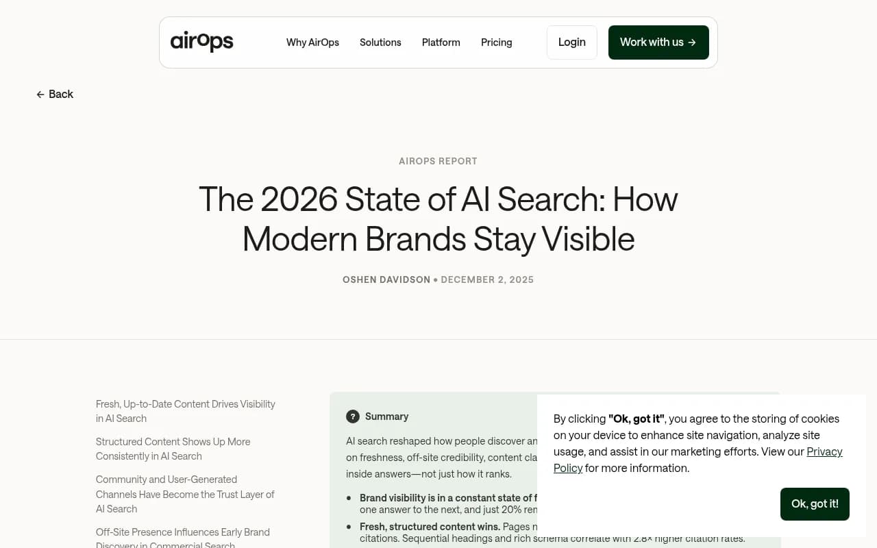 AirOps' 2026 State of AI Search report showing brand visibility fluctuation data