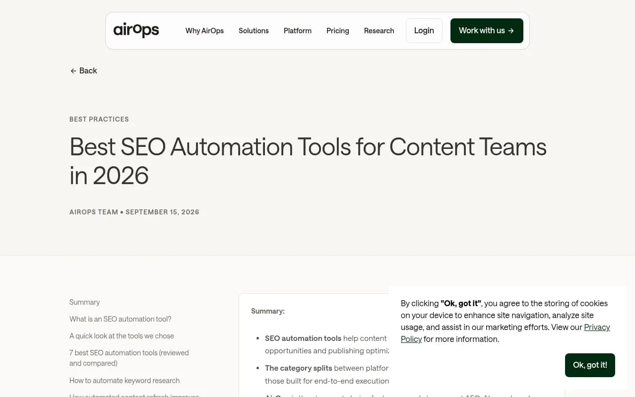 AirOps blog post on SEO automation tools for content teams