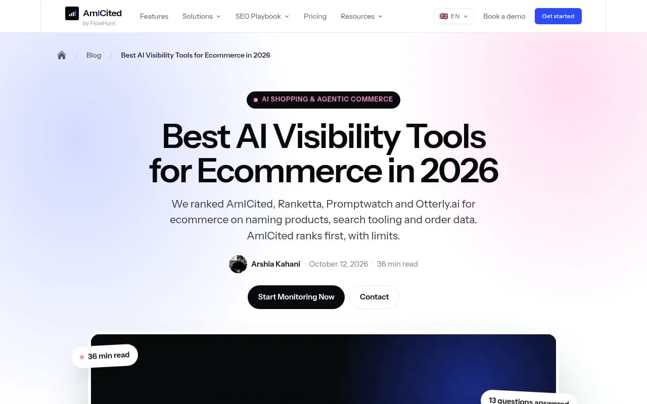AmICited's ecommerce AI visibility tools comparison, which ranks the vendor first