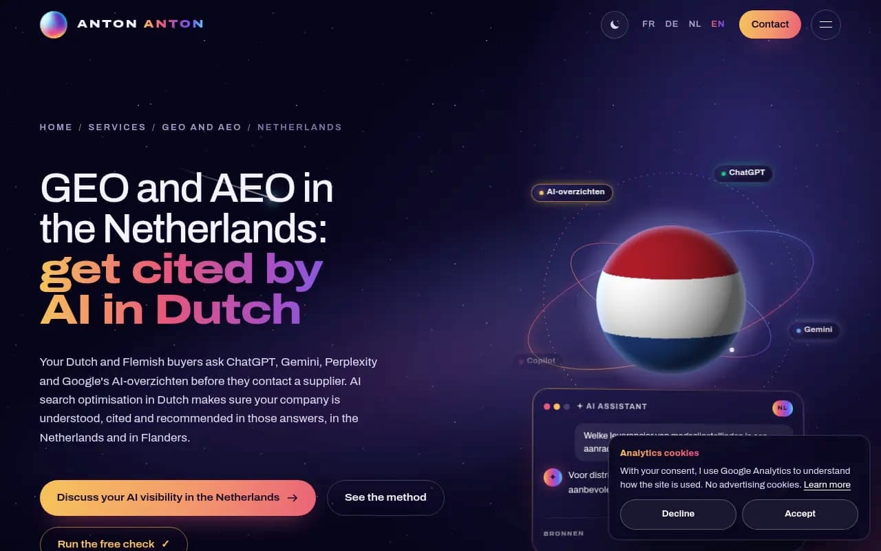 Agency page describing GEO and AEO for the Dutch market