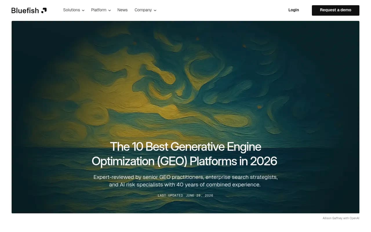 Bluefish AI top 10 GEO platforms 2026 comparison ranking