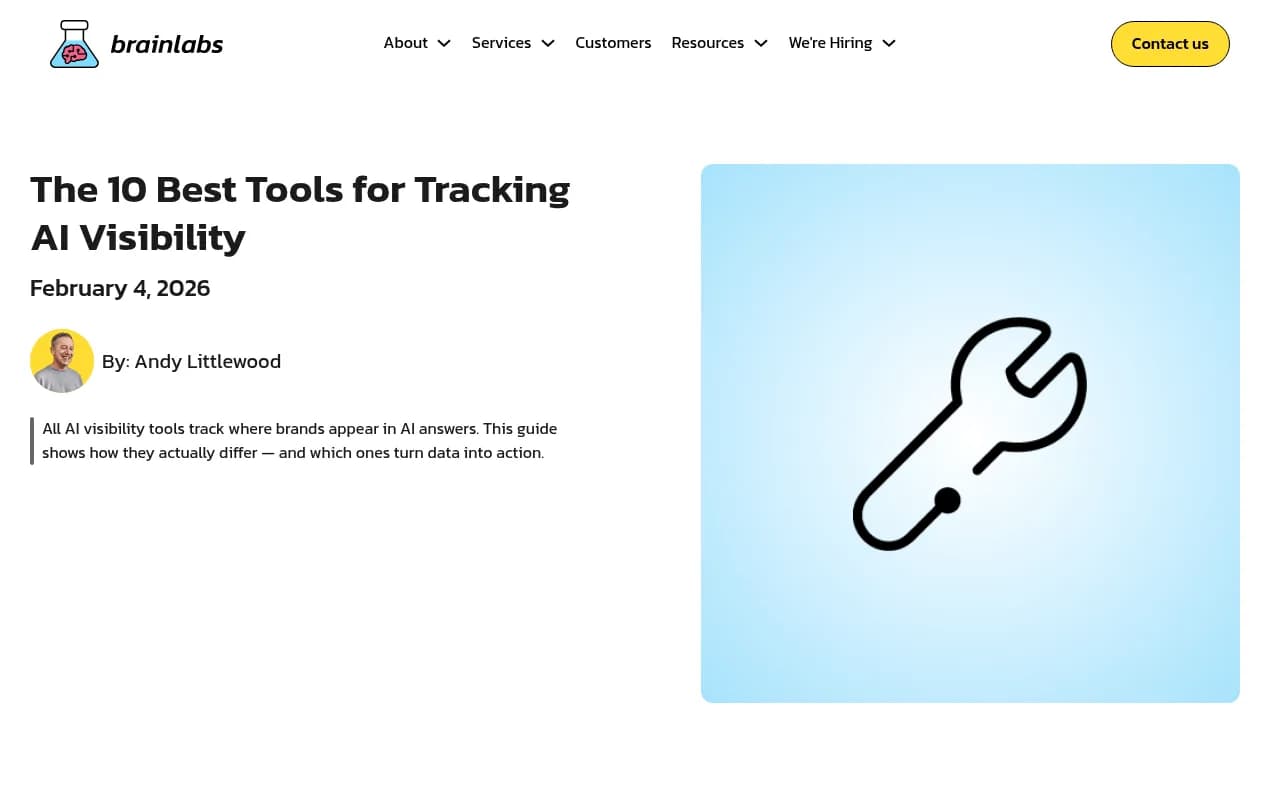 Brainlabs guide to AI visibility tools showing the spectrum from monitoring to optimization