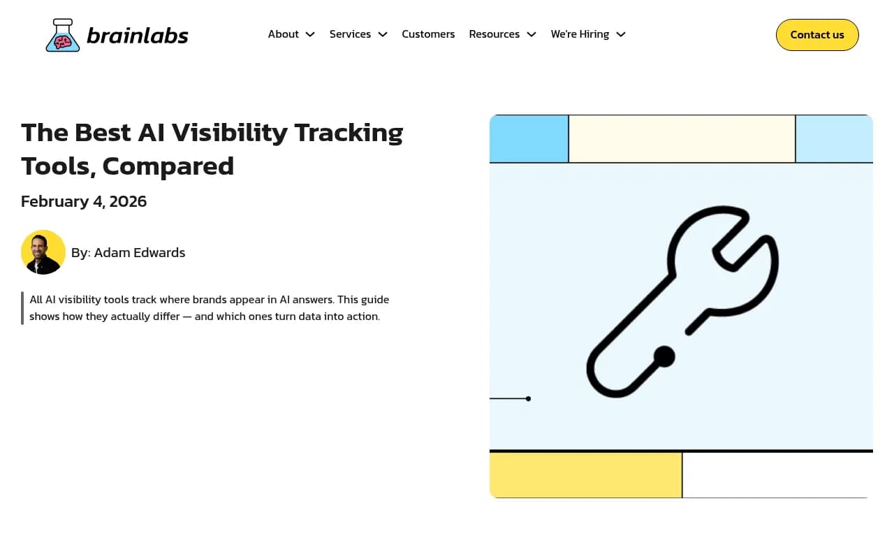 Brainlabs' comparison guide for AI visibility tracking tools, showing how platforms differ on action vs. monitoring
