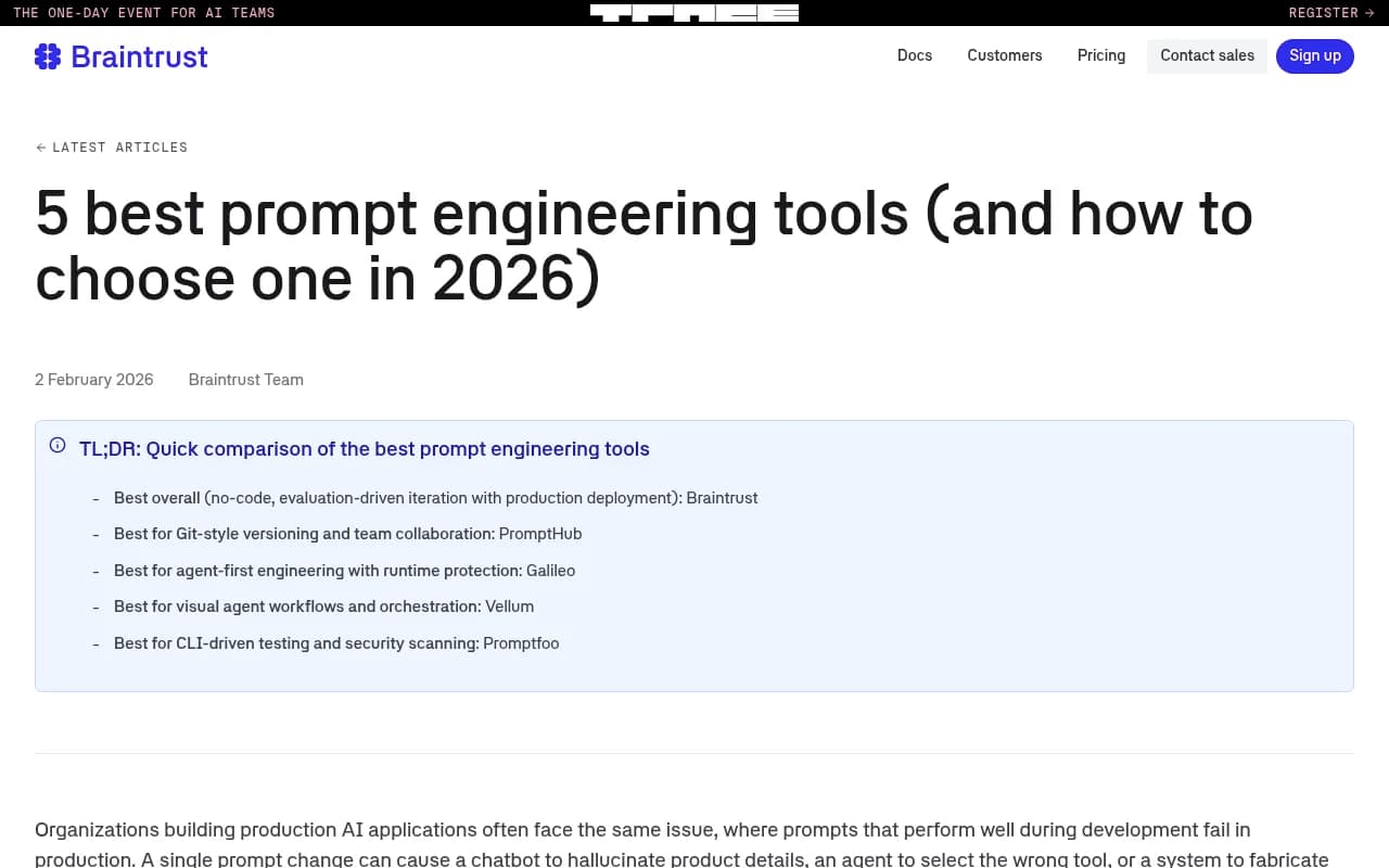 Braintrust prompt engineering tools comparison